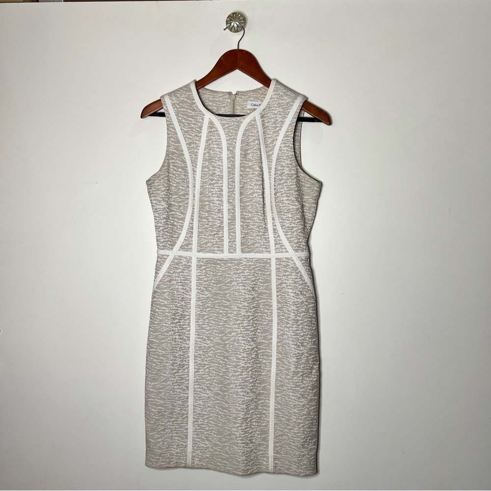 CALVIN KLEIN CREAM & WHITE Sleeveless Sheath DRESS Size 4